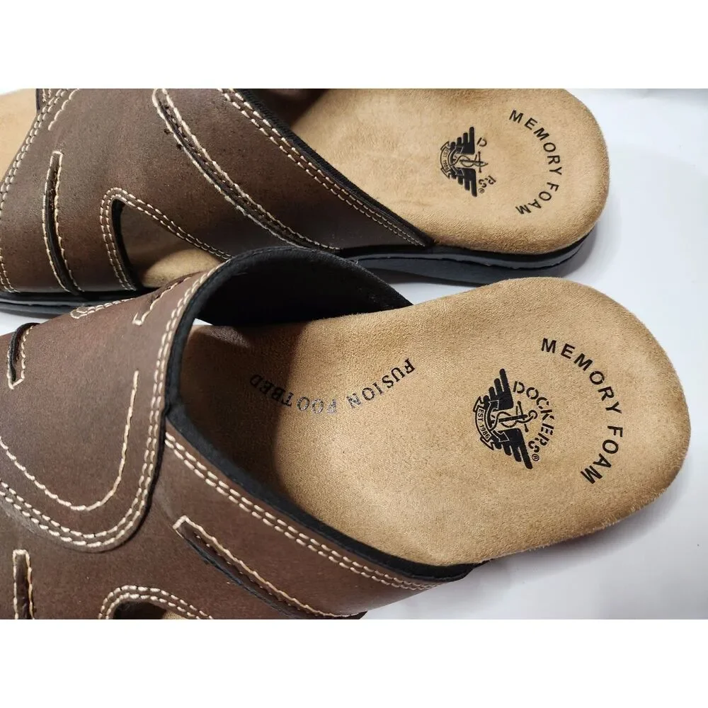 Dockers Memory Foam Fusion Footbed Sandals Men’s 8M Brown Slide Comfort